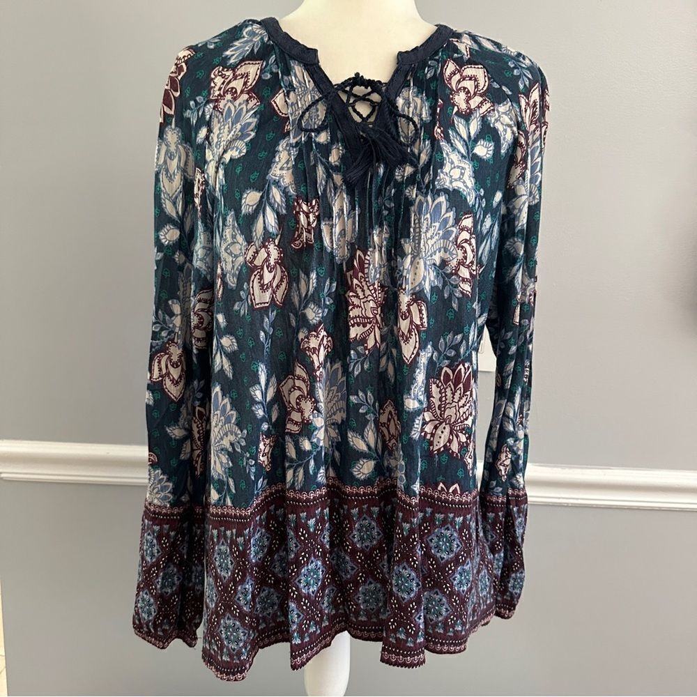 VINTAGE AMERICA BLUES LONG SLEEVE BLOUSE SHIRT -  BLUE MULTI -- EUC size L